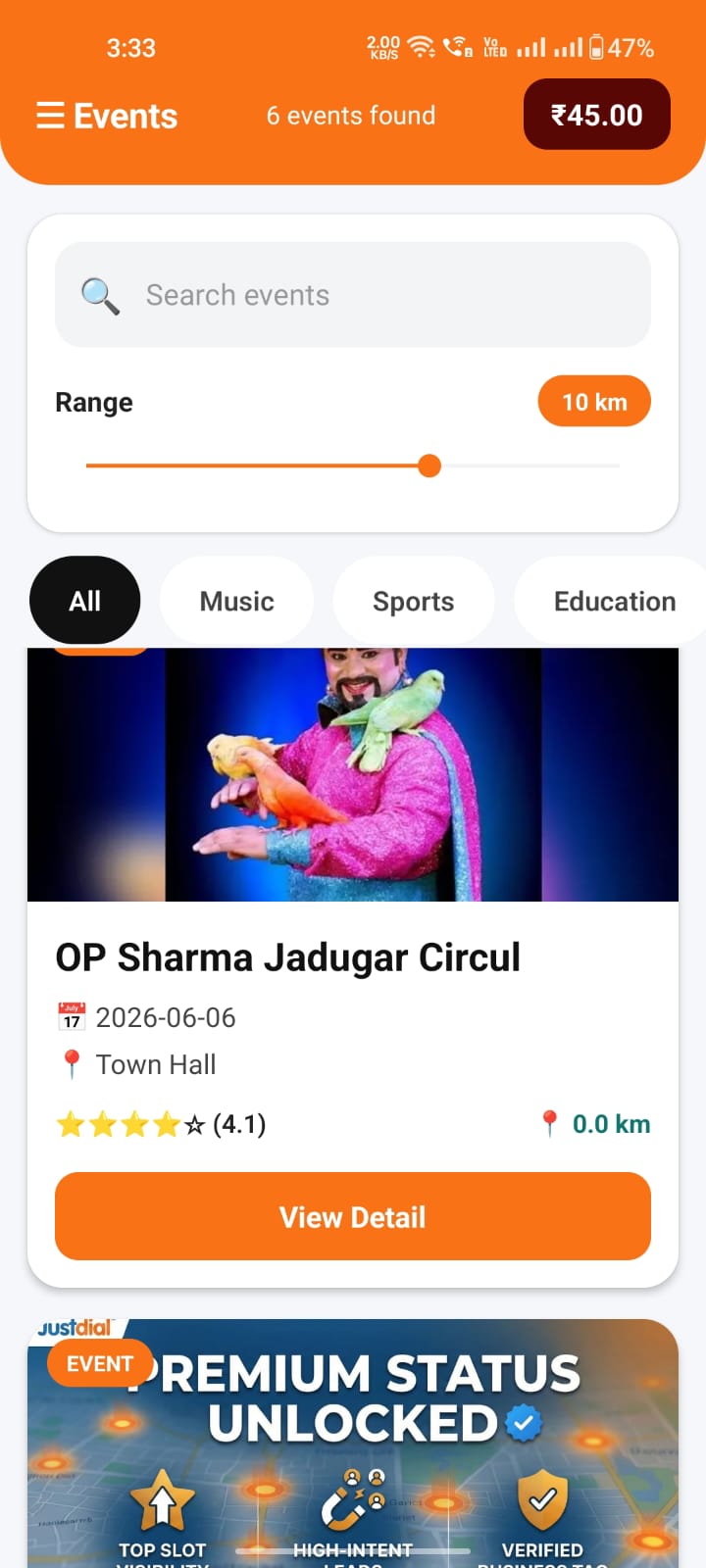 Nearby Business Details Screen